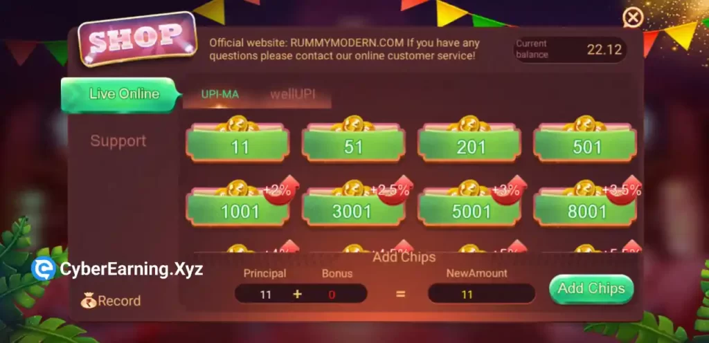 Rummy Ares Game Add Cash Program